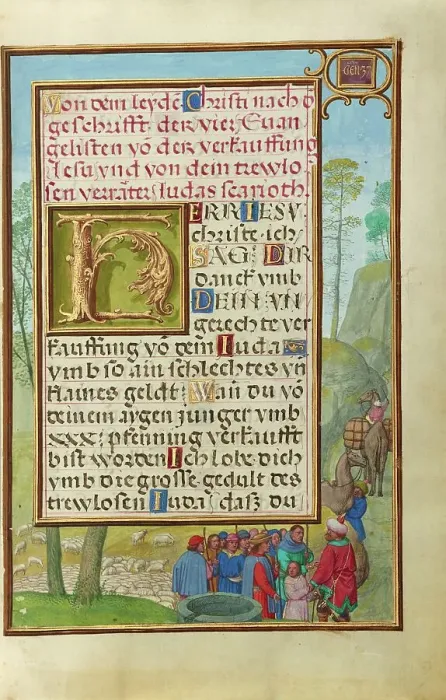 Framed Print : Border with Joseph Being Sold by His Brothers, about 1525-1530. Creator: Simon Bening Framed Print : Border with Joseph Being Sold by His Brothers, about 1525-1530. Creator: Simon Bening