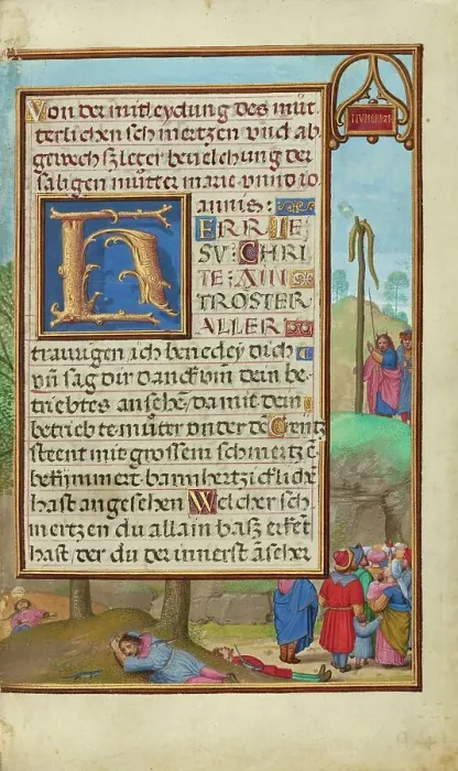 Framed Print : Border with Moses and the Brazen Serpent, about 1525-1530. Creator: Simon Bening Framed Print : Border with Moses and the Brazen Serpent, about 1525-1530. Creator: Simon Bening