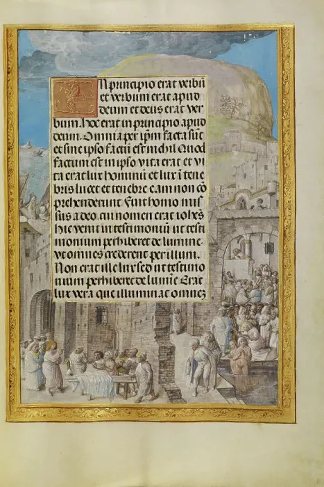 Framed Print : Border with Scenes from the Life of Saint John; Spinola Hours, about 1510-1520. Creator: Master of the Lubeck Bible