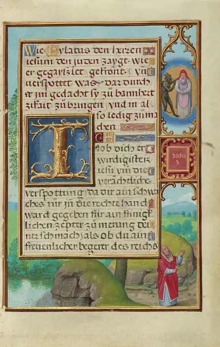 Framed Print : Border with Zechariah's Vision of the High Priest and the Devil, about 1525-1530. Creator: Simon Bening Framed Print : Border with Zechariah's Vision of the High Priest and the Devil, about 1525-1530. Creator: Simon Bening