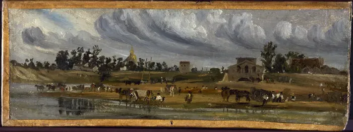 Framed Print : Bords de Seine à la barrière de la Cunette, près du Champ-de-Mars (1820), 1820. Creator: Paul Huet Framed Print : Bords de Seine à la barrière de la Cunette, près du Champ-de-Mars (1820), 1820. Creator: Paul Huet