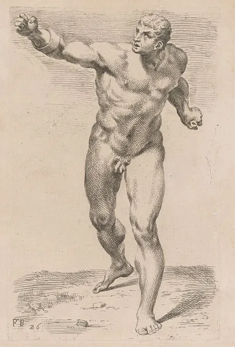 Framed Print : The Borghese Gladiator, front view [plate 26], 1638. Creator: François Perrier