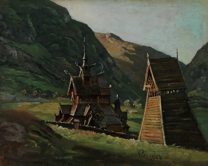 Framed Print : Borgund Stave Church in Laerdal, 1833. Creator: Knud Baade Framed Print : Borgund Stave Church in Laerdal, 1833. Creator: Knud Baade