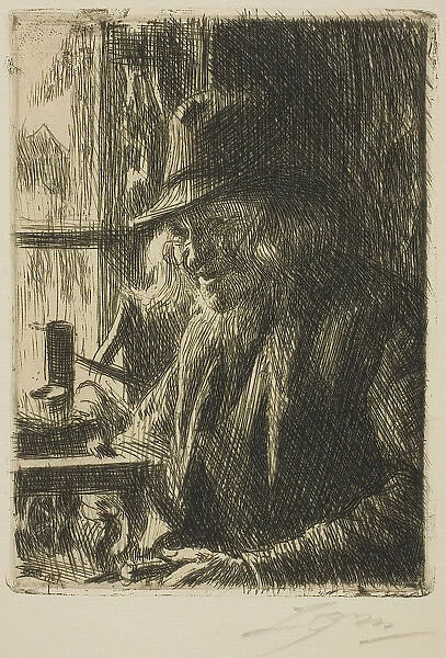 Bosl Anders, Clockmaker at Mora, 1907. Creator: Anders Leonard Zorn
