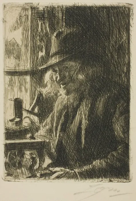 Framed Print : Bosl Anders, Clockmaker at Mora, 1907. Creator: Anders Leonard Zorn Framed Print : Bosl Anders, Clockmaker at Mora, 1907. Creator: Anders Leonard Zorn