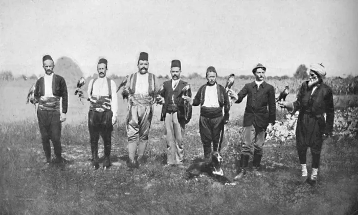 Framed Print : Bosnian falconers, 1912. Artist: F Topiq Framed Print : Bosnian falconers, 1912. Artist: F Topiq