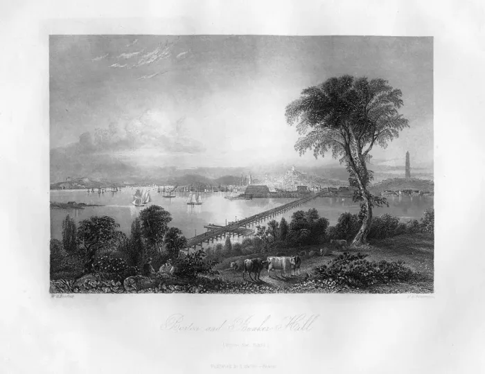 Framed Print : Boston and Bunker Hill, Massachusetts, 1855. Artist: F O Freeman Framed Print : Boston and Bunker Hill, Massachusetts, 1855. Artist: F O Freeman