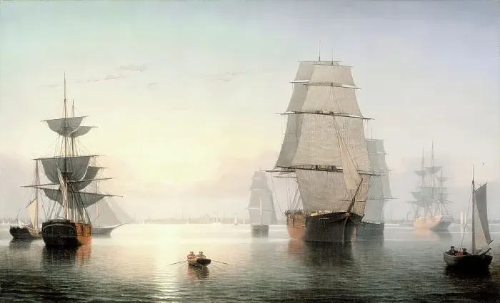 Framed Print : Boston Harbor, Sunset, between 1850 and 1855. Creator: Fitz Hugh Lane Framed Print : Boston Harbor, Sunset, between 1850 and 1855. Creator: Fitz Hugh Lane
