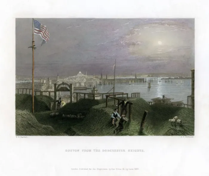 Framed Print : Boston as seen from the Dorchester Heights, USA, 1838. Artist: James Tibbitts Willmore Framed Print : Boston as seen from the Dorchester Heights, USA, 1838. Artist: James Tibbitts Willmore