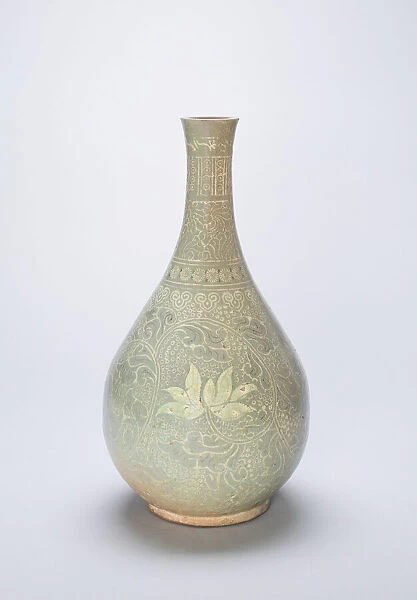 Bottle-Shaped Vase with Lotus Flowers and Stylized Scrolls, Korea, Goryeo dynasty