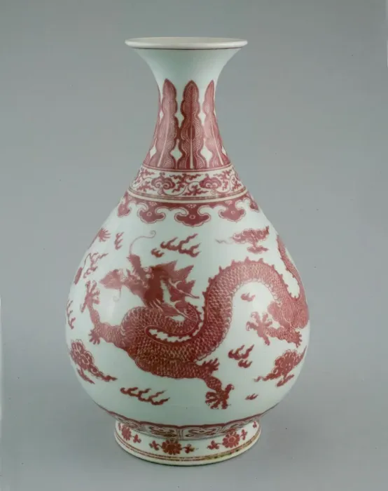 Framed Print : Bottle Vase with Dragons amid Clouds, Chasing Flaming Framed Print : Bottle Vase with Dragons amid Clouds, Chasing Flaming