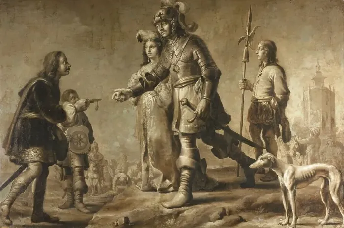 Framed Print : Boudewijn van Heusden (830-870) and his Wife Sophia Receiving Homage from the... c.1626, c.1626. Creator: Unknown Framed Print : Boudewijn van Heusden (830-870) and his Wife Sophia Receiving Homage from the... c.1626, c.1626. Creator: Unknown