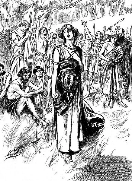 Boudicca (Boadicea) lst century British queen of the Iceni, rallying her troops, c1900