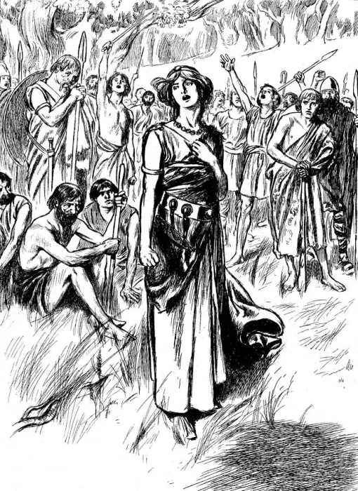 Framed Print : Boudicca (Boadicea) lst century British queen of the Iceni, rallying her troops, c1900 Framed Print : Boudicca (Boadicea) lst century British queen of the Iceni, rallying her troops, c1900