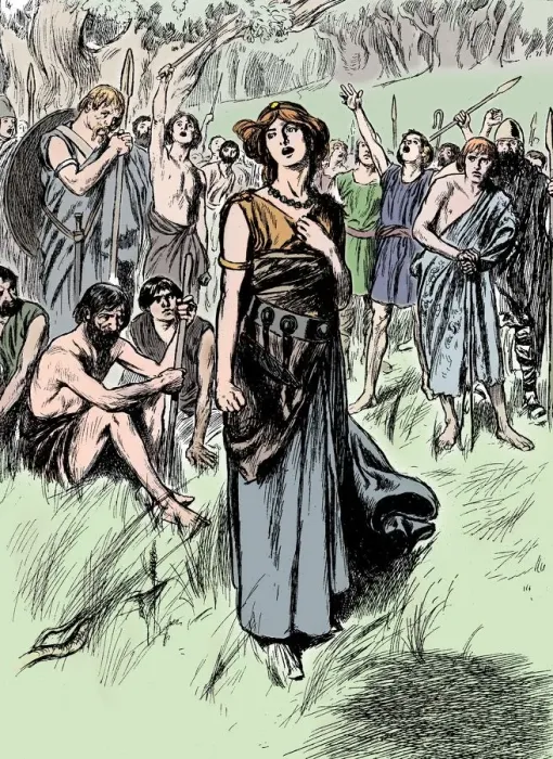 Framed Print : Boudicca (Boadicea) lst century British queen of the Iceni, rallying her troops, c1900