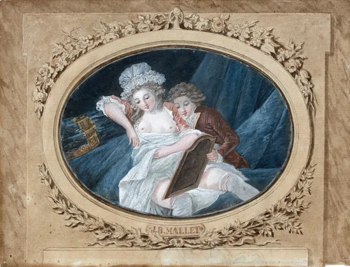 Framed Print : Boudoir scene. Creator: Mallet, Jean-Baptiste (1759-1835) Framed Print : Boudoir scene. Creator: Mallet, Jean-Baptiste (1759-1835)