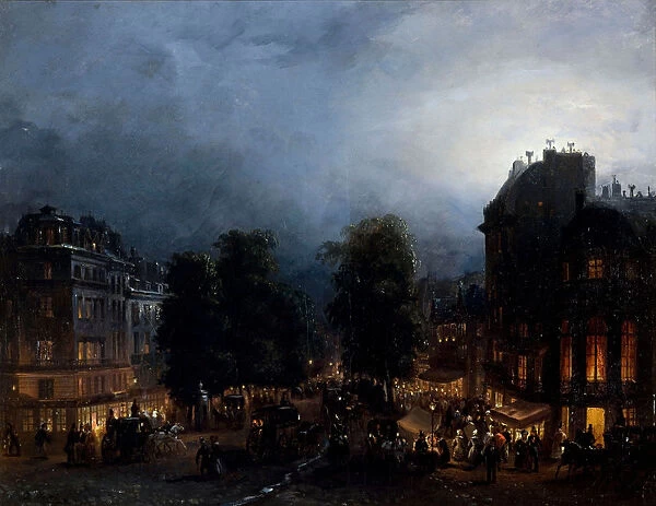 Boulevard des Italiens at night, ca 1835. Creator: Ferri, Domenico (1795-1878)