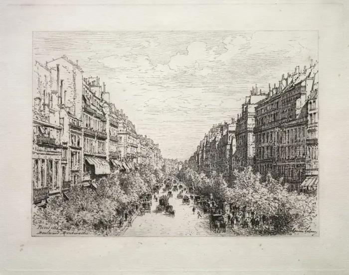 Framed Print : Boulevard Montmartre, 1884. Creator: Maxime Lalanne (French, 1827-1886) Framed Print : Boulevard Montmartre, 1884. Creator: Maxime Lalanne (French, 1827-1886)