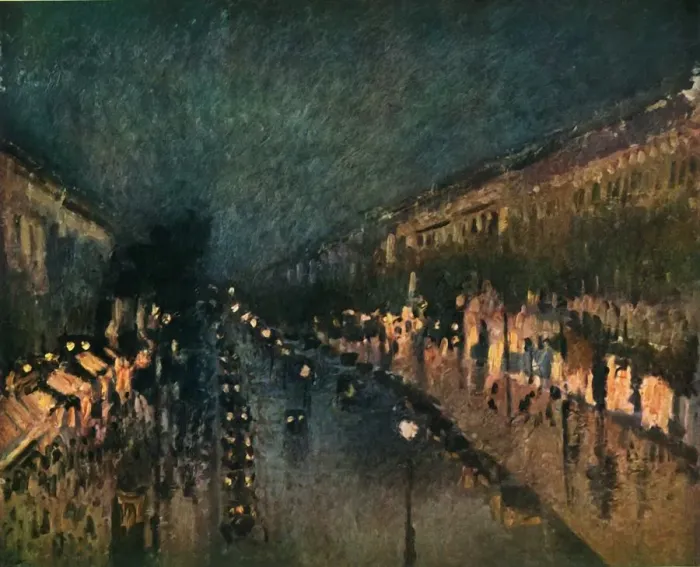 Framed Print : The Boulevard Montmartre at Night, 1897, (1937). Creator: Camille Pissarro Framed Print : The Boulevard Montmartre at Night, 1897, (1937). Creator: Camille Pissarro