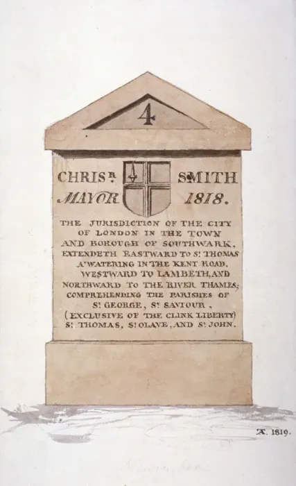 Framed Print : Boundary stone between the City of London and Southwark, 1819. Artist: TA Framed Print : Boundary stone between the City of London and Southwark, 1819. Artist: TA