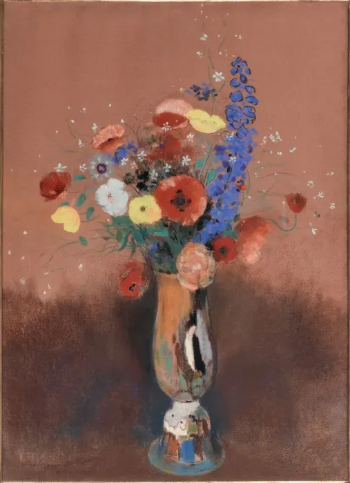 Framed Print : Bouquet de fleurs des champs dans un vase a long col (Wildflowers in Tall Vase), c Framed Print : Bouquet de fleurs des champs dans un vase a long col (Wildflowers in Tall Vase), c