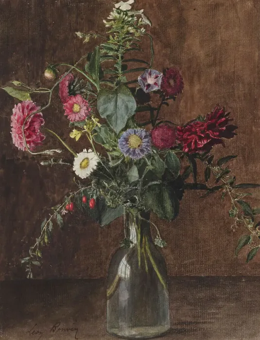 Framed Print : Bouquet of Flowers with Dahlias, c1862. Creator: Leon Bonvin Framed Print : Bouquet of Flowers with Dahlias, c1862. Creator: Leon Bonvin