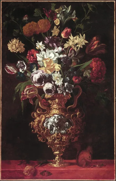 Framed Print : Bouquet of Flowers in a Figured Gold and Silver Vase, 17th or early 18th century. Creator: Anon Framed Print : Bouquet of Flowers in a Figured Gold and Silver Vase, 17th or early 18th century. Creator: Anon