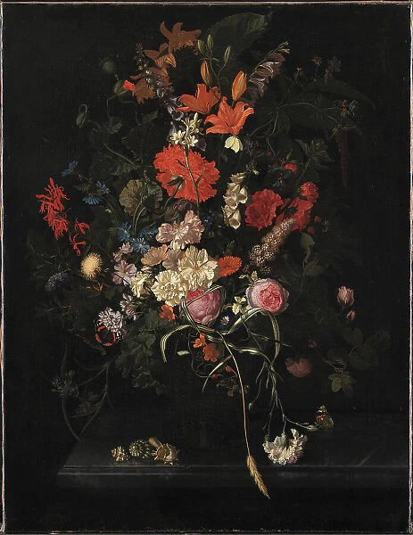 Bouquet of Flowers in a Glass Vase, 1685. Creator: Maria van Oosterwijck