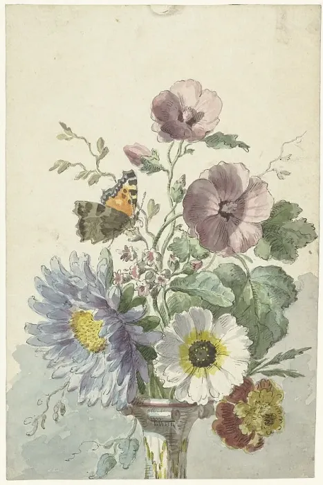 Framed Print : Bouquet of Flowers with a Painted Lady Butterfly, 1763-1825. Creator: Willem van Leen Framed Print : Bouquet of Flowers with a Painted Lady Butterfly, 1763-1825. Creator: Willem van Leen