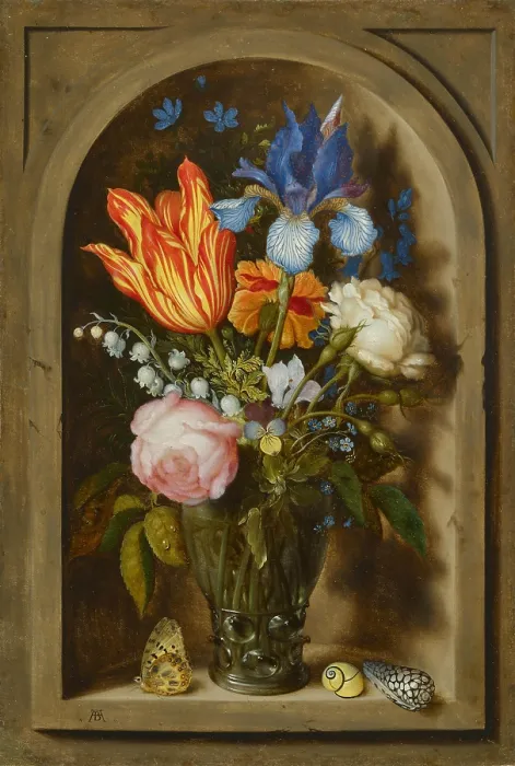 Framed Print : Bouquet of flowers in a Roemer glass set in a niche, c1620. Creator: Bosschaert, Ambrosius, the Elder (1573-1621) Framed Print : Bouquet of flowers in a Roemer glass set in a niche, c1620. Creator: Bosschaert, Ambrosius, the Elder (1573-1621)