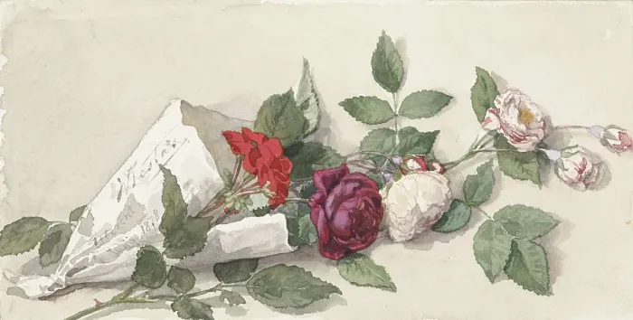 Framed Print : Bouquet of roses and pelargonium, 1878. Creator: Willem de Famars Testas Framed Print : Bouquet of roses and pelargonium, 1878. Creator: Willem de Famars Testas