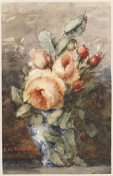 Bouquet of roses in a vase, 1867-1892. Creator: Adrienne van Hogendorp