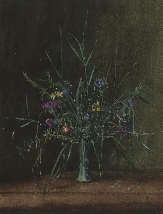 Framed Print : Bouquet of Wild Flowers with Flax, 1865. Creator: Leon Bonvin Framed Print : Bouquet of Wild Flowers with Flax, 1865. Creator: Leon Bonvin