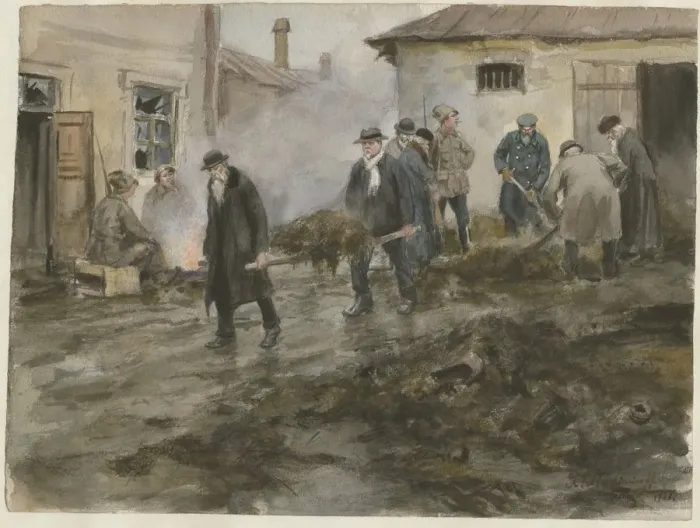 Framed Print : Bourgeoisie cleaning the stables (from the series of watercolors Russian revolution), 1920 Framed Print : Bourgeoisie cleaning the stables (from the series of watercolors Russian revolution), 1920