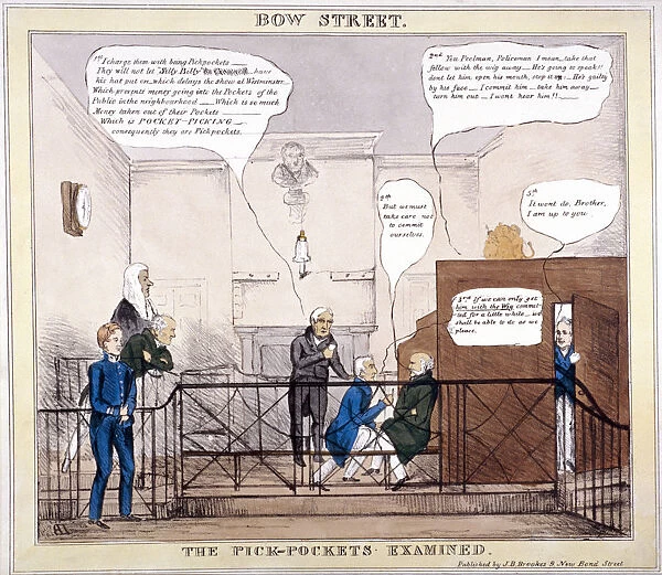 Bow Street, the pick-pockets examined, London, 1830. Artist: LB