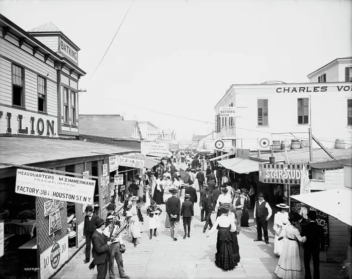 Framed Print : The Bowery, looking east, Rockaway, N.Y. between 1900 and 1910. Creator: Unknown Framed Print : The Bowery, looking east, Rockaway, N.Y. between 1900 and 1910. Creator: Unknown