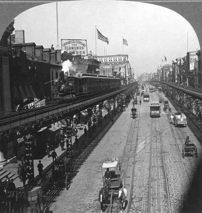 Framed Print : The Bowery, New York, USA, 1900. Artist: BL Singley Framed Print : The Bowery, New York, USA, 1900. Artist: BL Singley