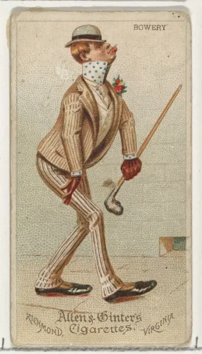 Framed Print : Bowery, from Worlds Dudes series (N31) for Allen & Ginter Cigarettes, 1888 Framed Print : Bowery, from Worlds Dudes series (N31) for Allen & Ginter Cigarettes, 1888