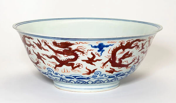 Bowl with Dragons above Waves, Ming dynasty (1368-1644), Jiajing reign mark (1522-1566)