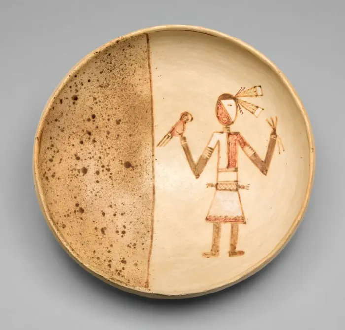Framed Print : Bowl with a Figure Holding a Macaw, 1400 / 1625. Creator: Unknown Framed Print : Bowl with a Figure Holding a Macaw, 1400 / 1625. Creator: Unknown