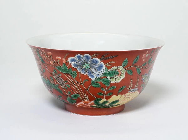 Bowl with Flowers on a Coral-Red Ground, Qing dynasty, Yongzheng reign, (1723-1735)