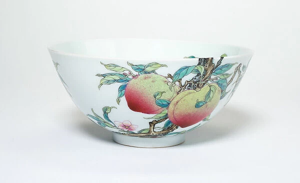 Bowl with Fruiting Peaches, Tree Peony, Flowering Plum, and Bats, Qing dynasty