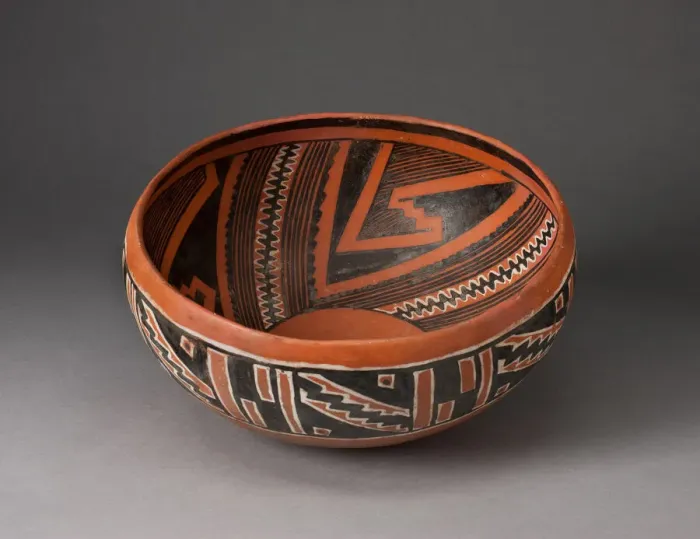 Framed Print : Bowl with Geometric Black-and-White Motifs on Interior and Exterior Survace, A. D Framed Print : Bowl with Geometric Black-and-White Motifs on Interior and Exterior Survace, A. D