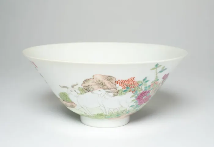 Framed Print : Bowl with Goats among Flowering Peonies, Pomegrenates Framed Print : Bowl with Goats among Flowering Peonies, Pomegrenates