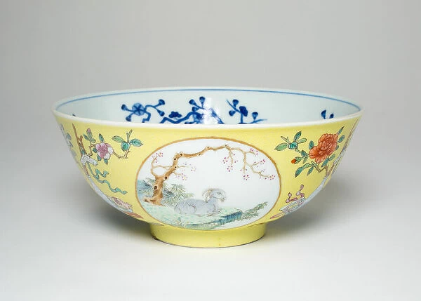 Bowl with Six Goats, Qing dynasty (1644-1911), Daoquang reign mark and period (1821-1850)