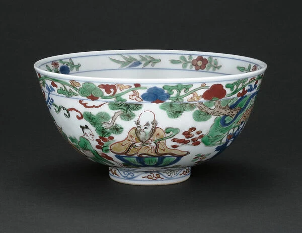 Bowl with God of Longevity (Shoulao) and Eight Daoist Immortals, Ming dynasty