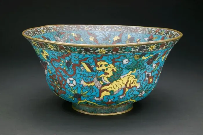 Framed Print : Bowl with Mandarin Ducks, Cranes, Auspicious Creatures