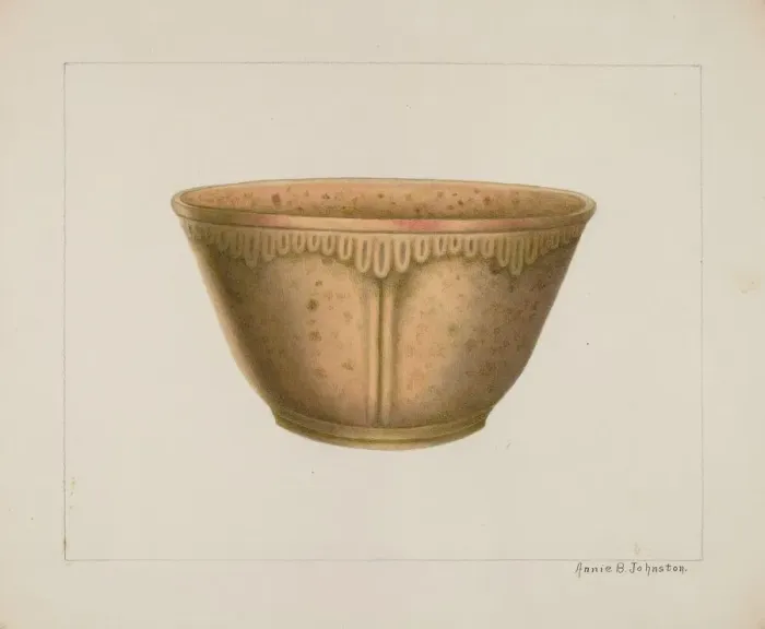 Framed Print : Bowl with Ornamented Rim, c. 1938. Creator: Annie B Johnston Framed Print : Bowl with Ornamented Rim, c. 1938. Creator: Annie B Johnston