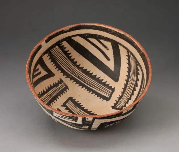 Framed Print : Bowl with Radiating Striped Bands and Triangles and Interlocking Zigzag on Exterior, A. D Framed Print : Bowl with Radiating Striped Bands and Triangles and Interlocking Zigzag on Exterior, A. D