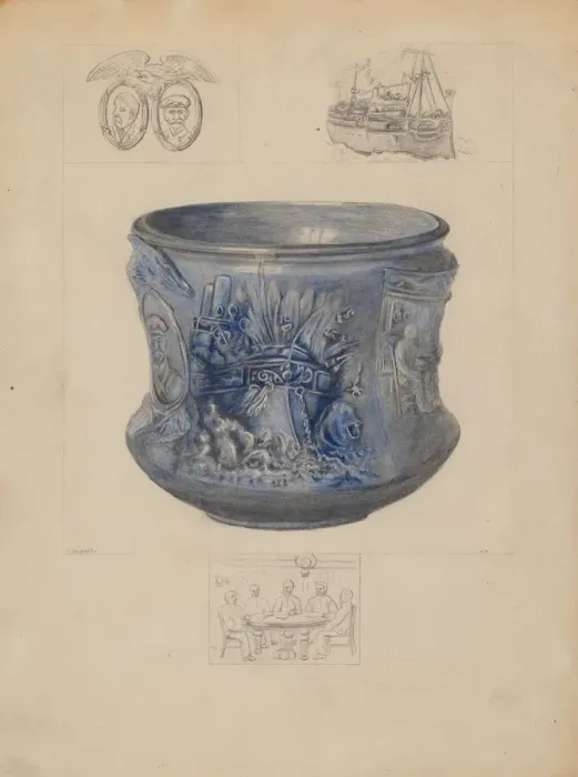 Framed Print : Bowl: Sinking of the Maine, c. 1936. Creator: Edith Magnette